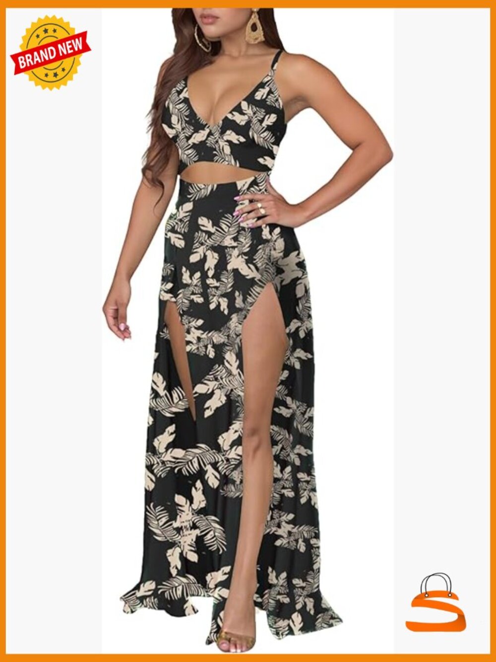 2 Piece Maxi Skirt Set Double High Split Summer Vacation Outfit